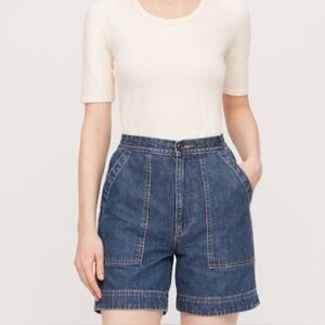 Uniqlo U Relaxed High Rise Dark Rinse Denim Elastic Waist Drawstring Shorts - M